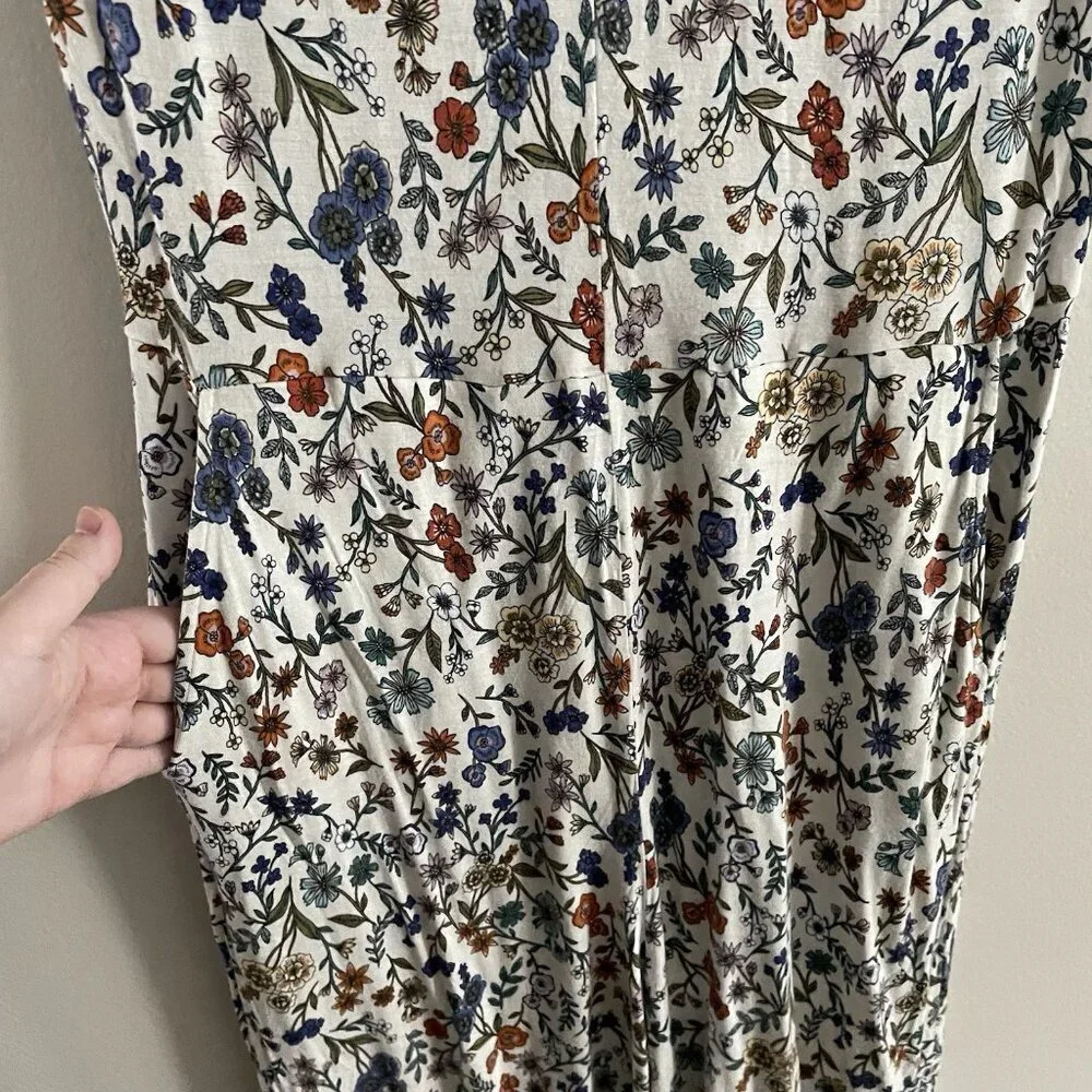 H&M Women M Ditsy Floral Boho V-Neck Short Sleeve Tapered Leg Jersey Jumpsuit